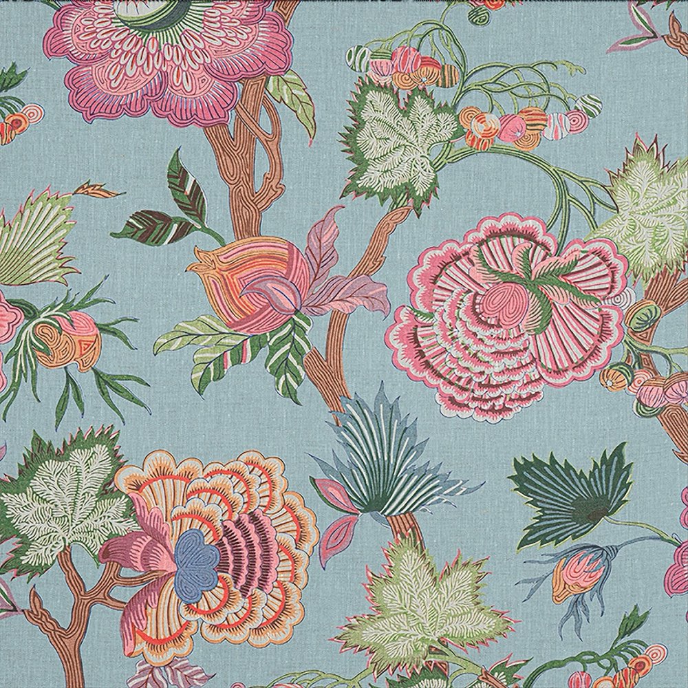 Thibaut Indienne Jacobean Wallpaper in Raspberry & Teal